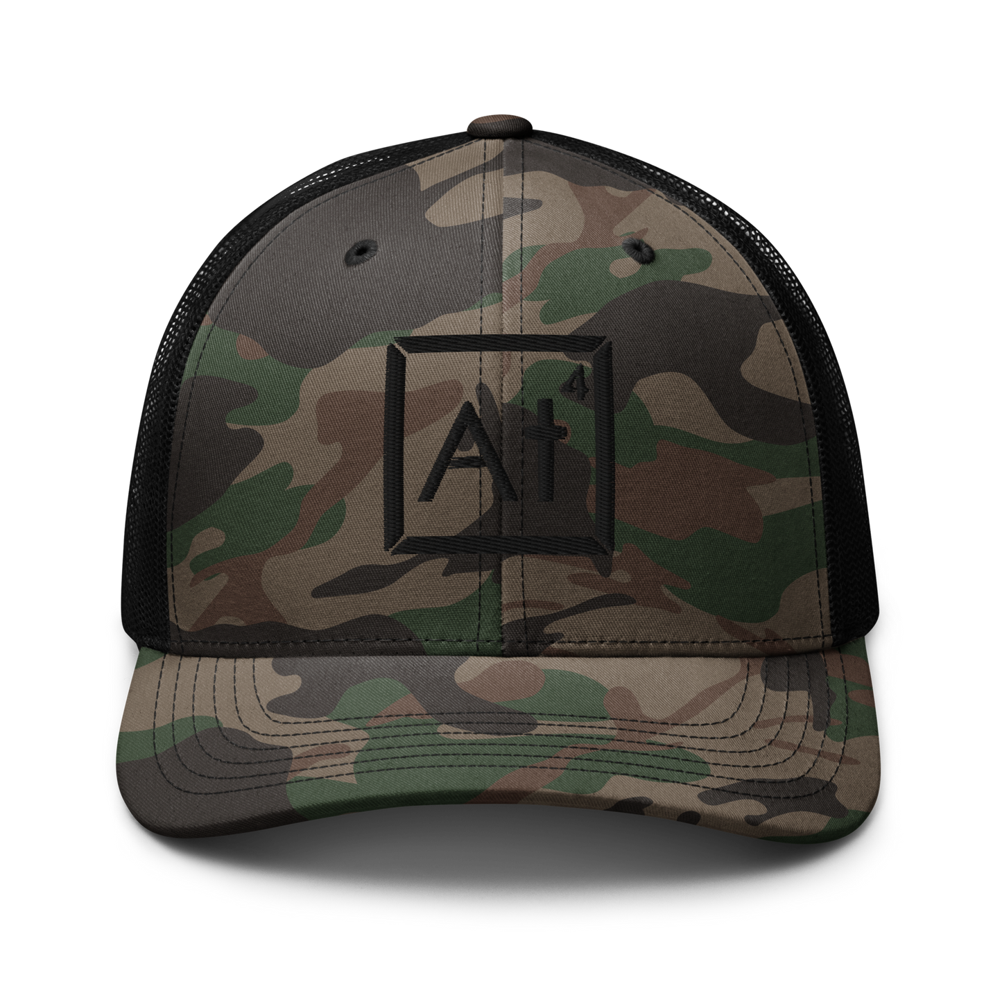Camouflage Black At4 logo trucker hat