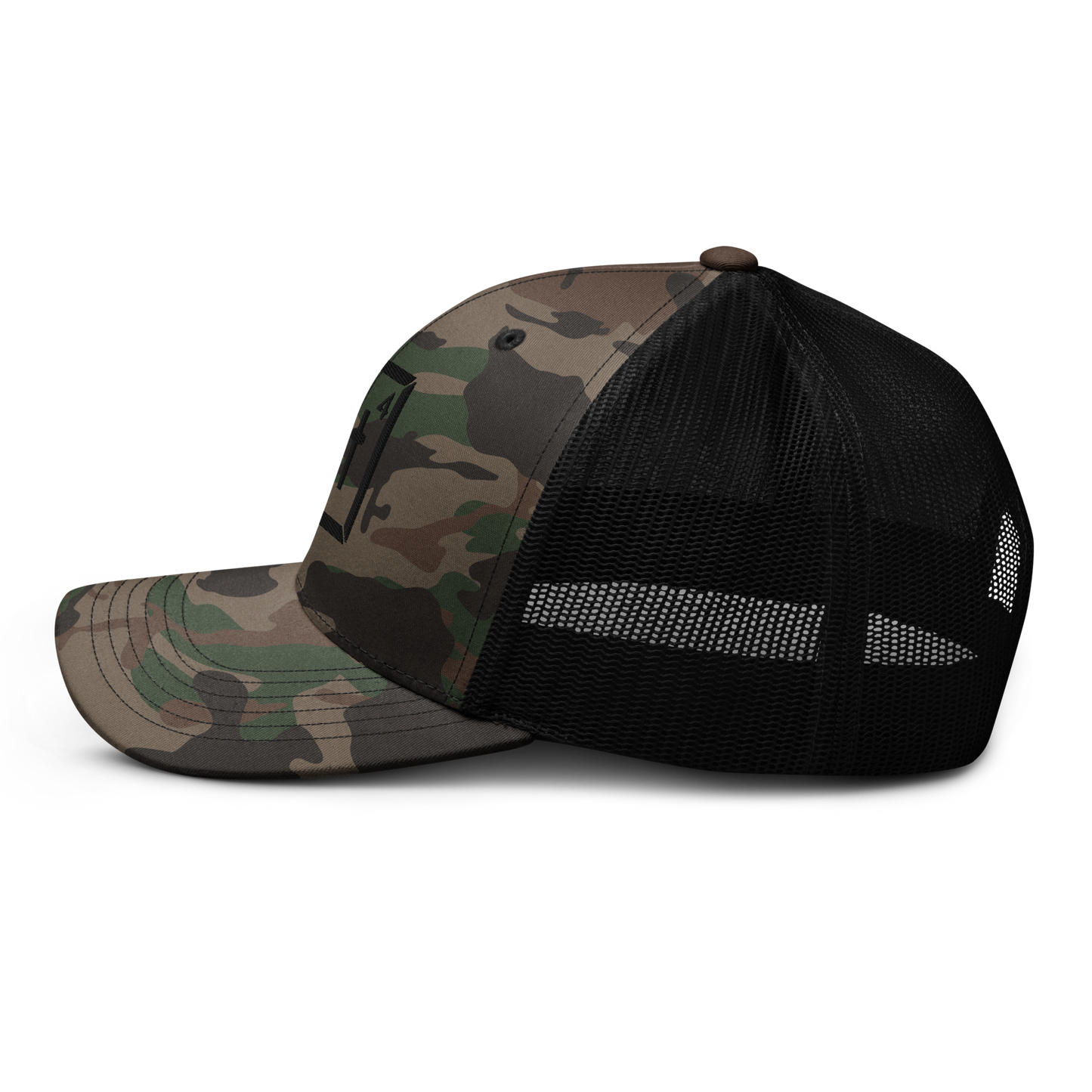 Camouflage Black At4 logo trucker hat