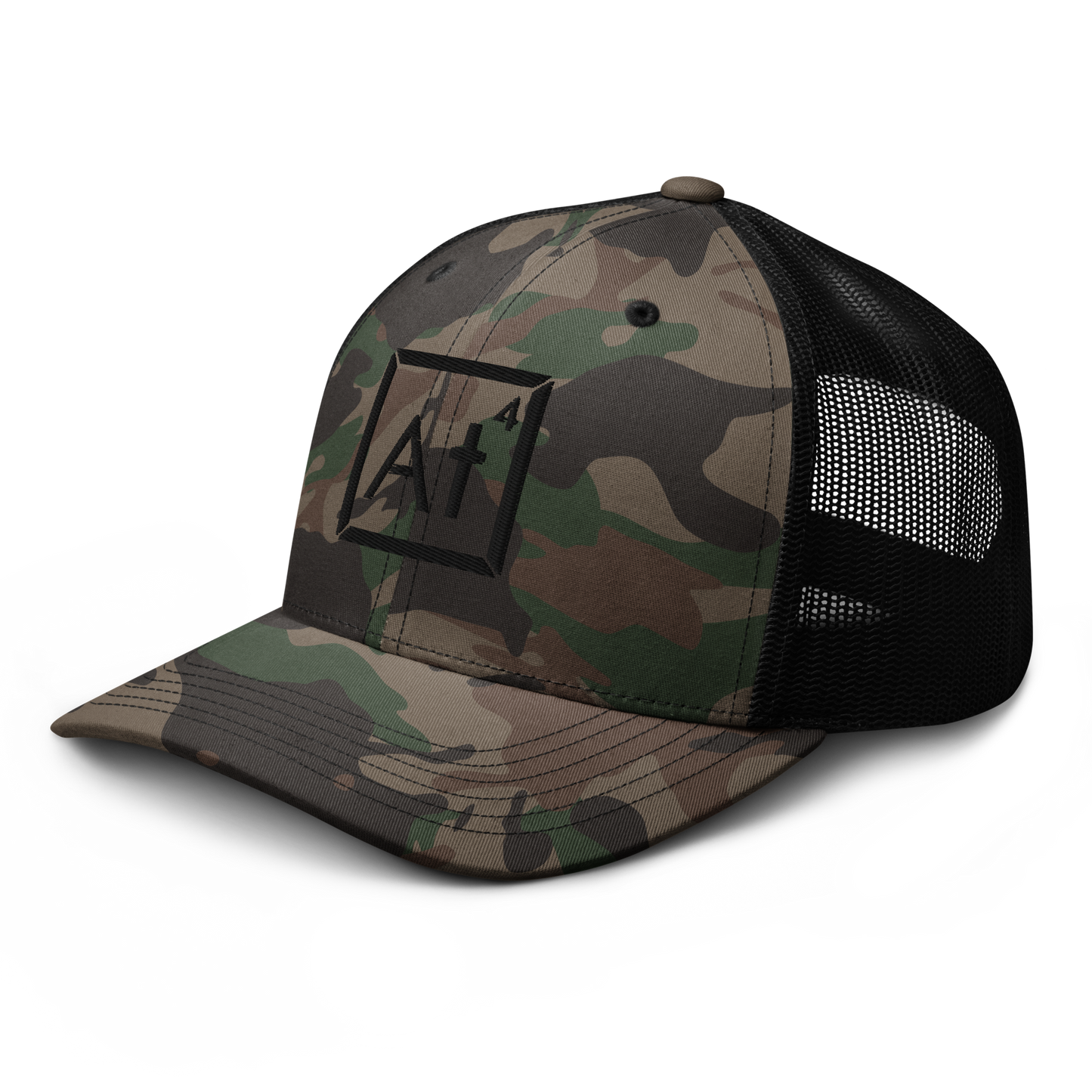 Camouflage Black At4 logo trucker hat