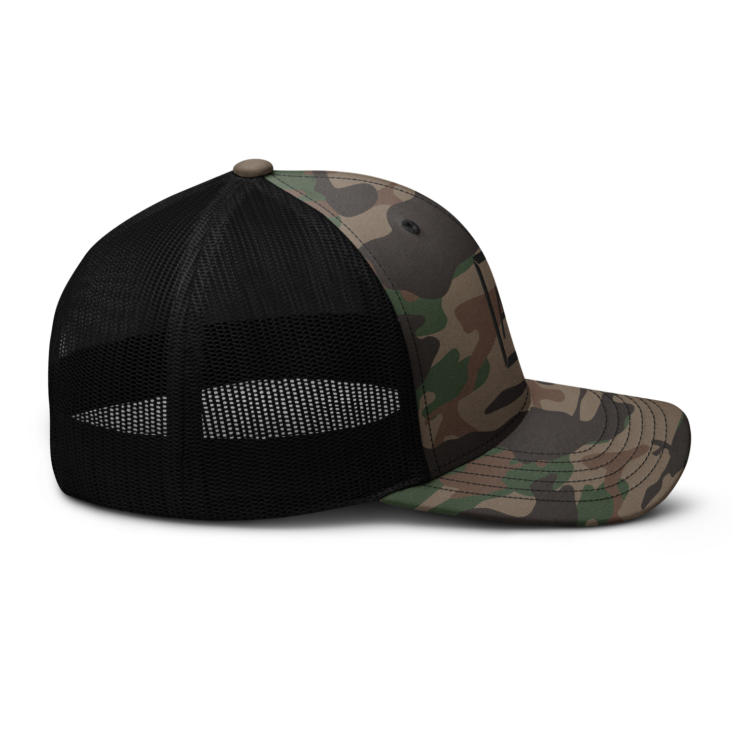 Camouflage Black At4 logo trucker hat